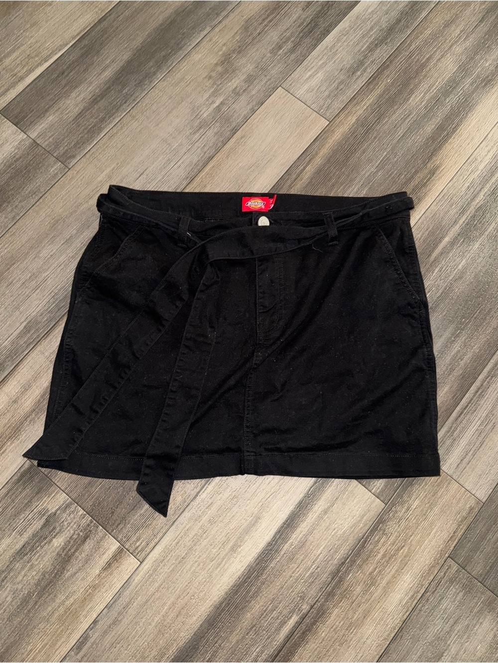Dickies Black Cotton Canvas A-Line Short Skirt Button Belt Pockets Women 15 XL